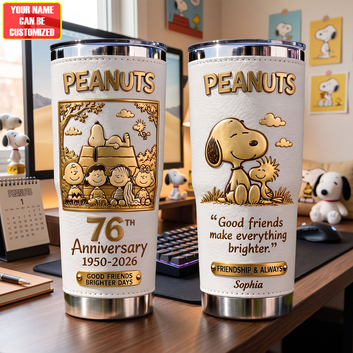 Golden Friendship 76th Anniversary – Personalized Cartoon Friends Tumbler