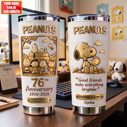 Golden Friendship 76th Anniversary – Personalized Cartoon Friends Tumbler