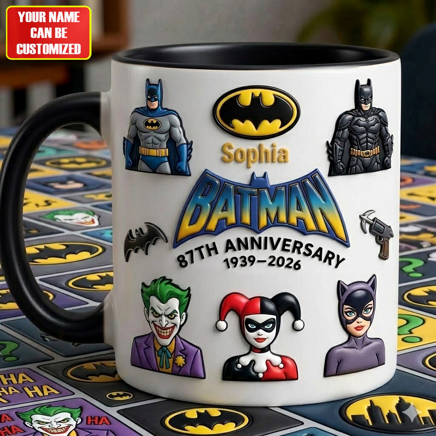 Dark Knight Personalized Mug – Hero Comic Style Custom Name Coffee Cup