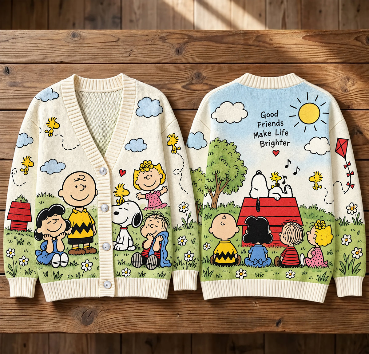 Classic Comic Friends Cardigan – Cute Puppy & Friends Knit Sweater