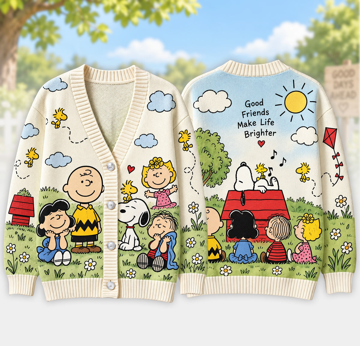 Classic Comic Friends Cardigan – Cute Puppy & Friends Knit Sweater
