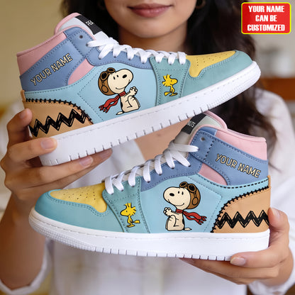 Personalized Classic Puppy AJ1 High Top Sneakers – Custom Name Retro Comic Shoes
