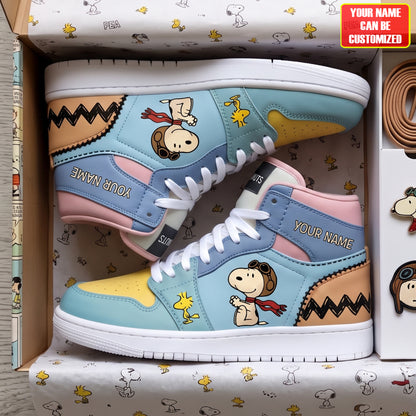 Personalized Classic Puppy AJ1 High Top Sneakers – Custom Name Retro Comic Shoes