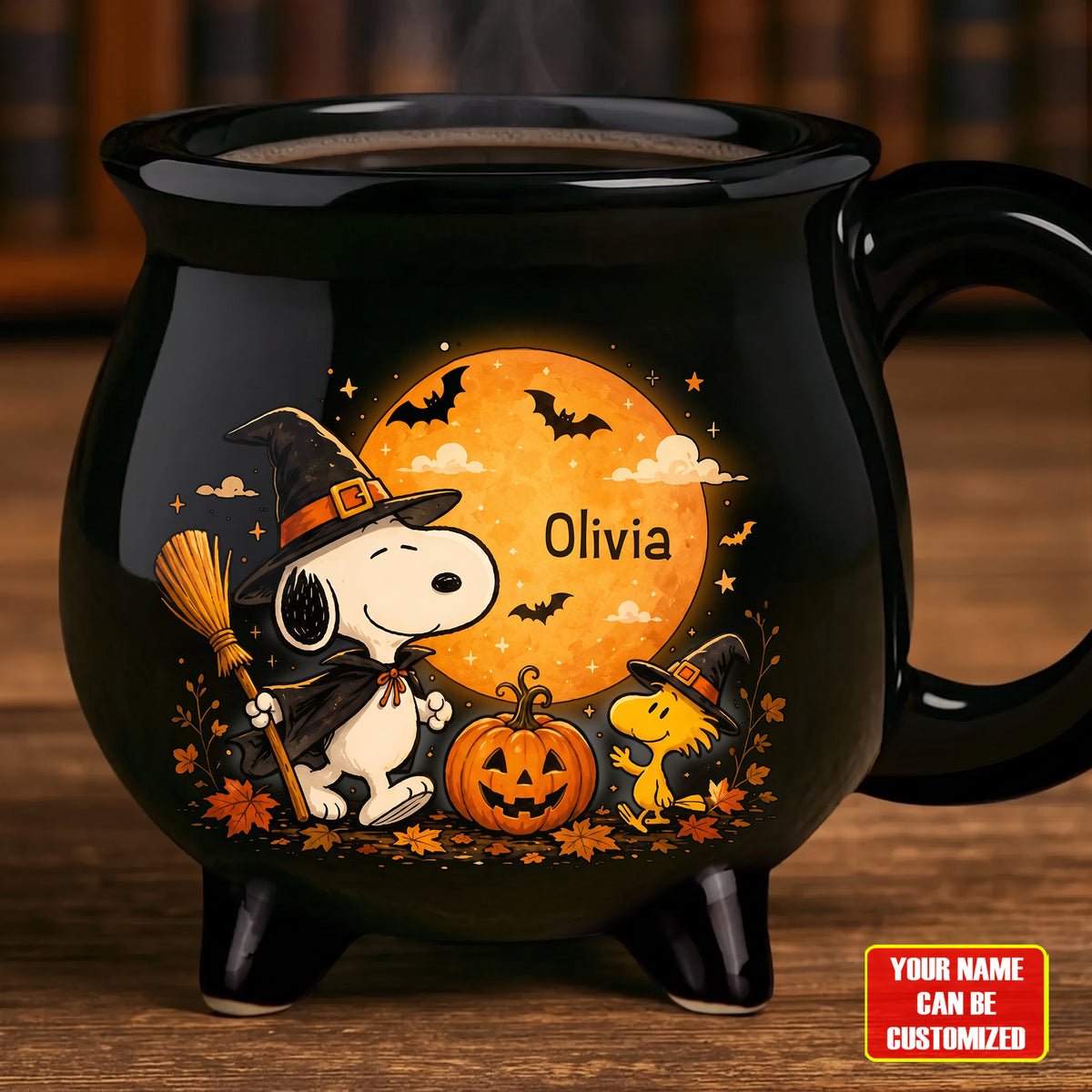 Witch Puppy Cauldron Coffee Mug – Custom Name Halloween Gift