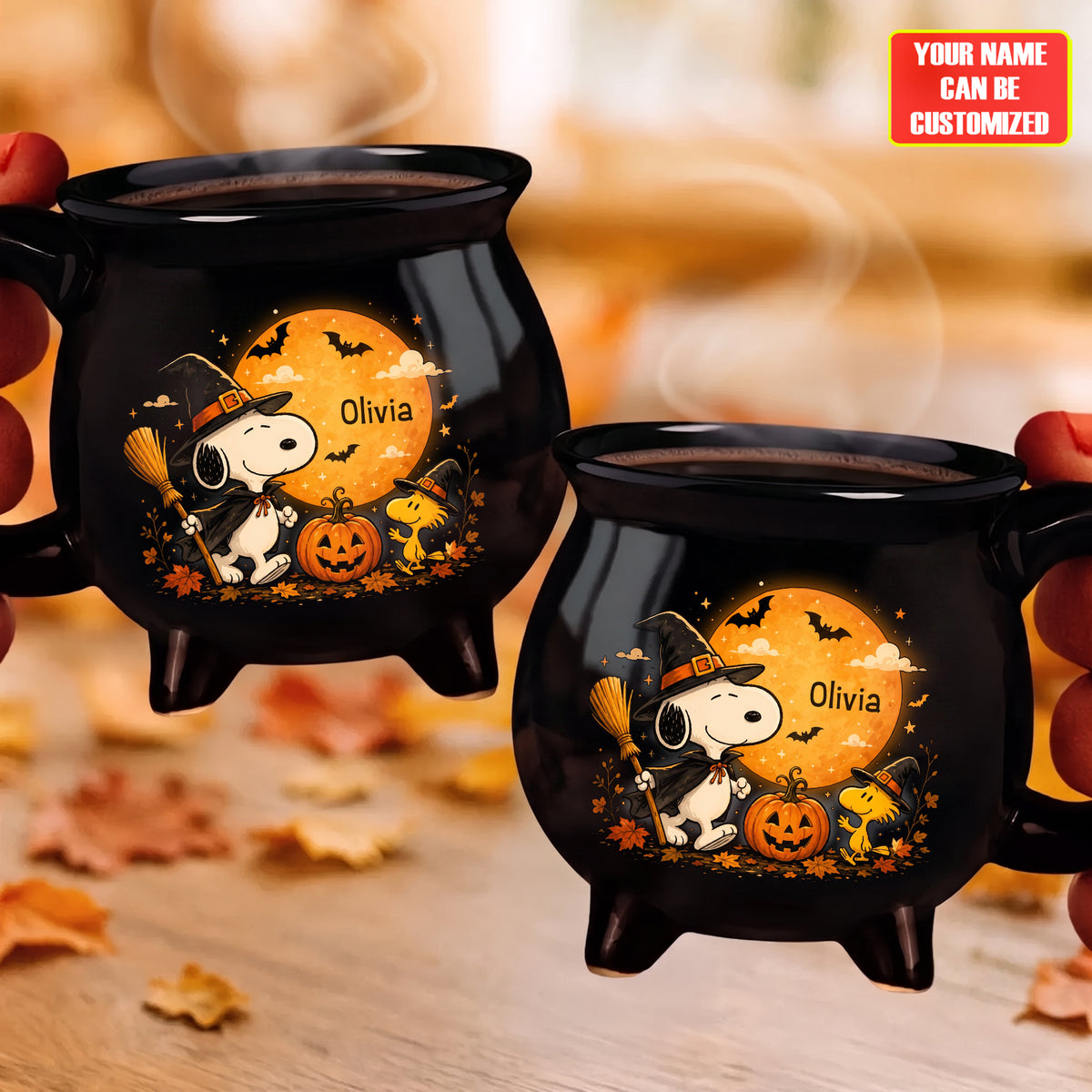 Witch Puppy Cauldron Coffee Mug – Custom Name Halloween Gift