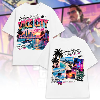 Neon Coastal Chaos T-Shirt – Retro Crime City Sunset Graphic Tee