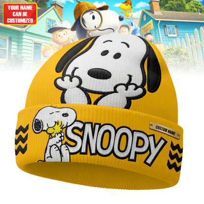 Playful Puppy & Little Bird Personalized Beanie – Cozy Cartoon Winter Knit Hat