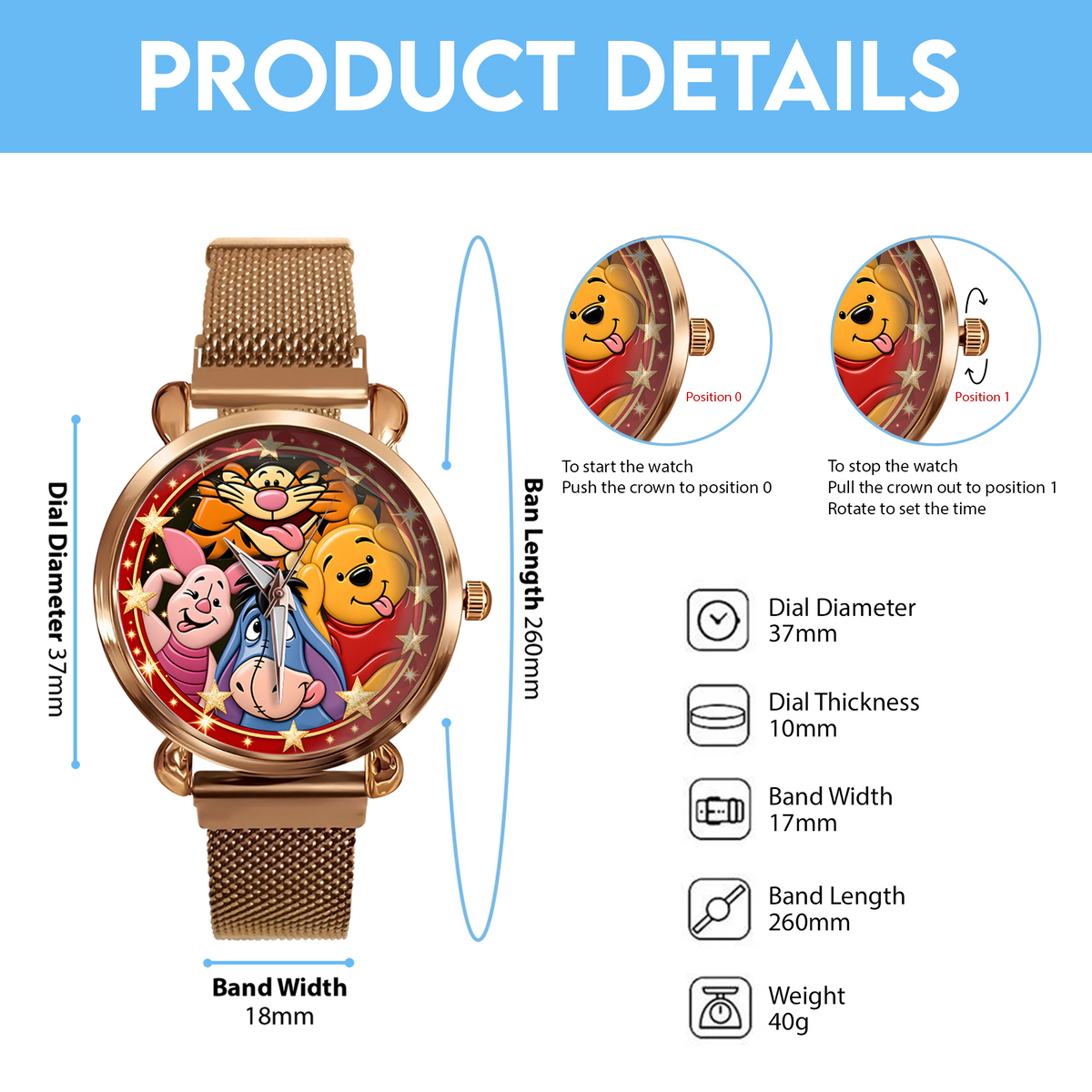 Golden Woodland Friendship Watch – Classic Storybook Friends Gifts For Fan