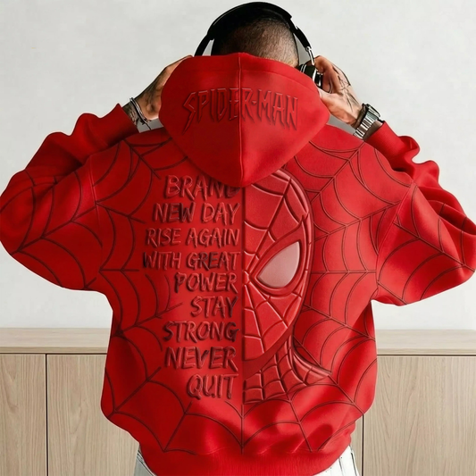 Red Web Spider Hoodie - 3D Graphic Superhero Style Streetwear Pullover