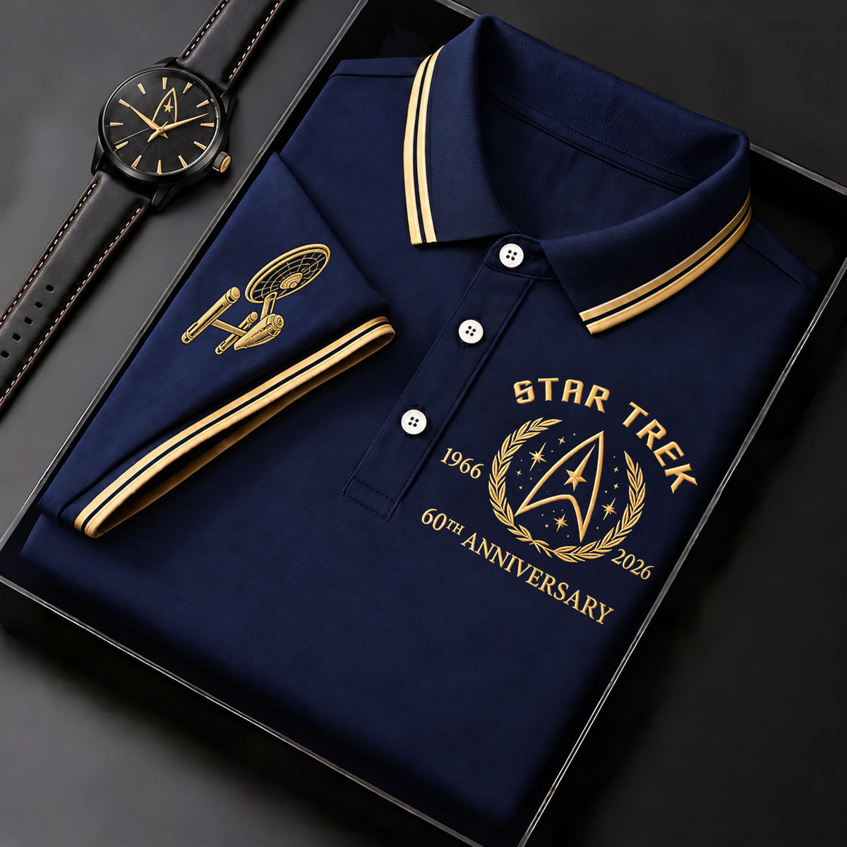 Cosmic Fleet 60th Anniversary Polo Shirt – Retro Space Explorer Anniversary Shirt