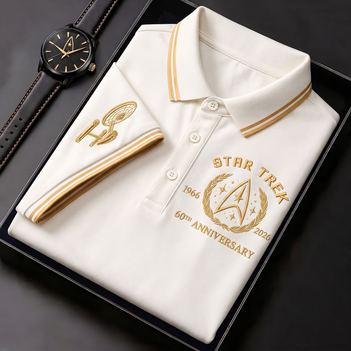 Cosmic Fleet 60th Anniversary Polo Shirt – Retro Space Explorer Anniversary Shirt