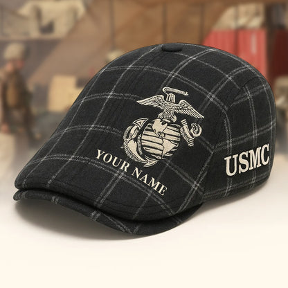 Personalized USMC Flat Cap, Custom Name 250th Anniversary Veteran Hat