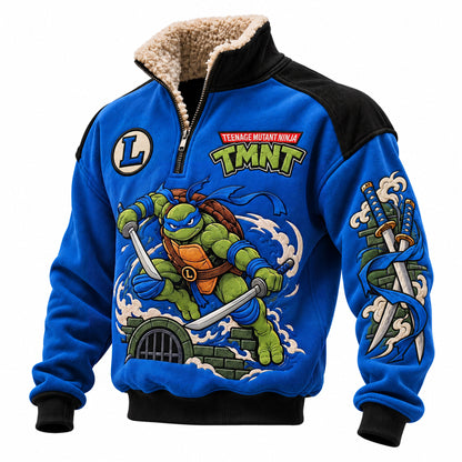 Blue Twin Blade Warrior Quarter Zip – Retro Sewer Ninja Fleece Sweatshirt