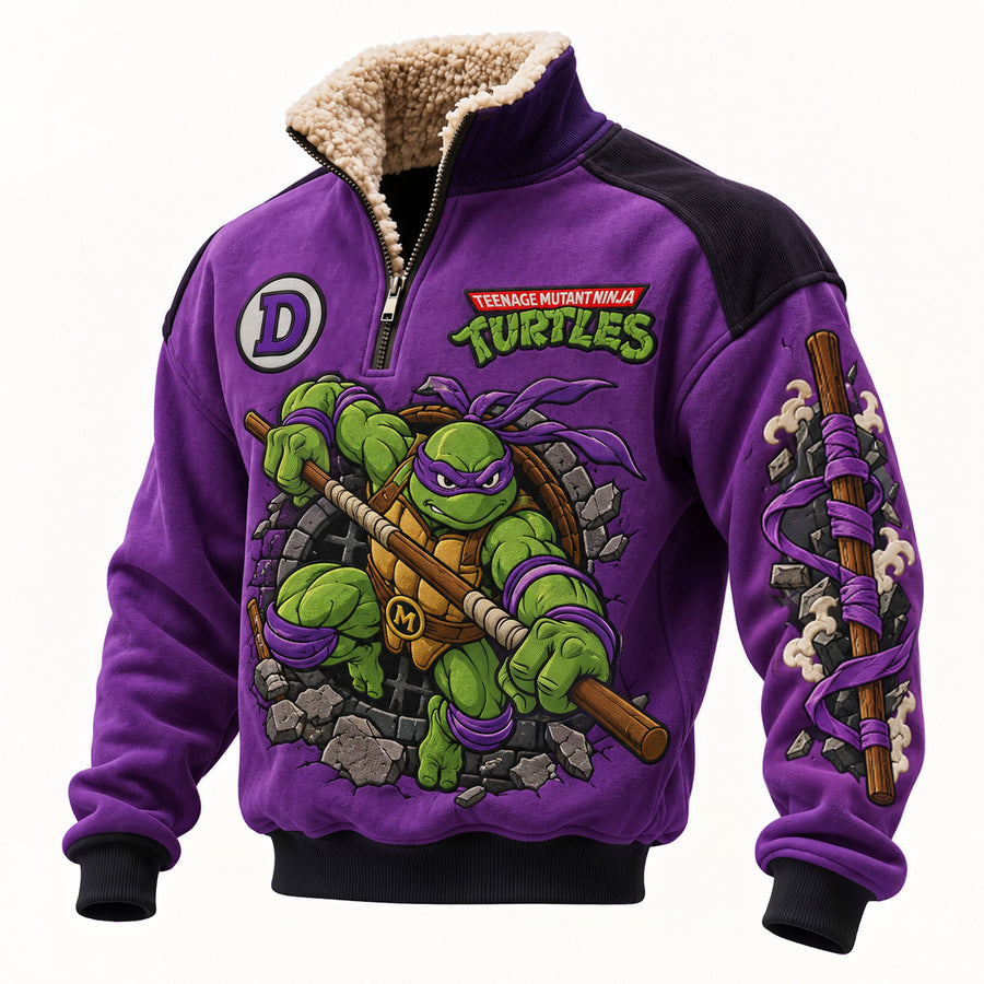 Purple Staff Warrior Quarter Zip – Retro Sewer Ninja Fleece Sweatshirt
