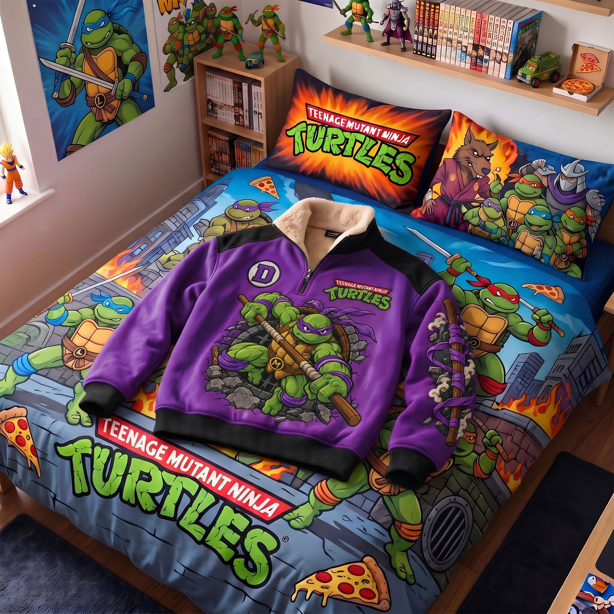 Purple Staff Warrior Quarter Zip – Retro Sewer Ninja Fleece Sweatshirt