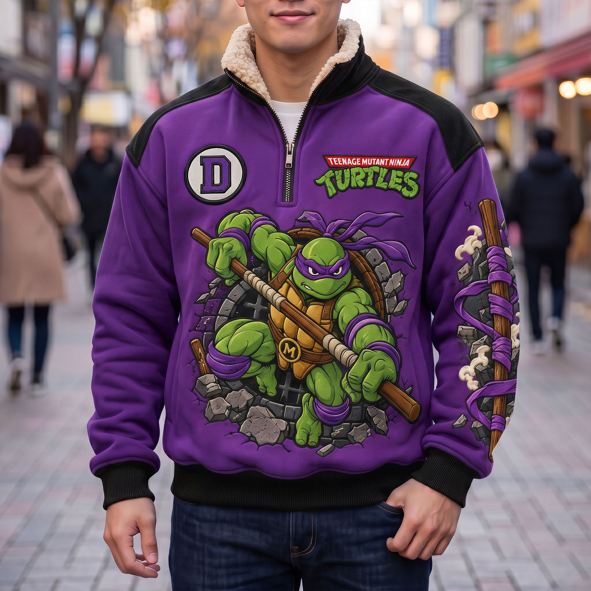 Purple Staff Warrior Quarter Zip – Retro Sewer Ninja Fleece Sweatshirt