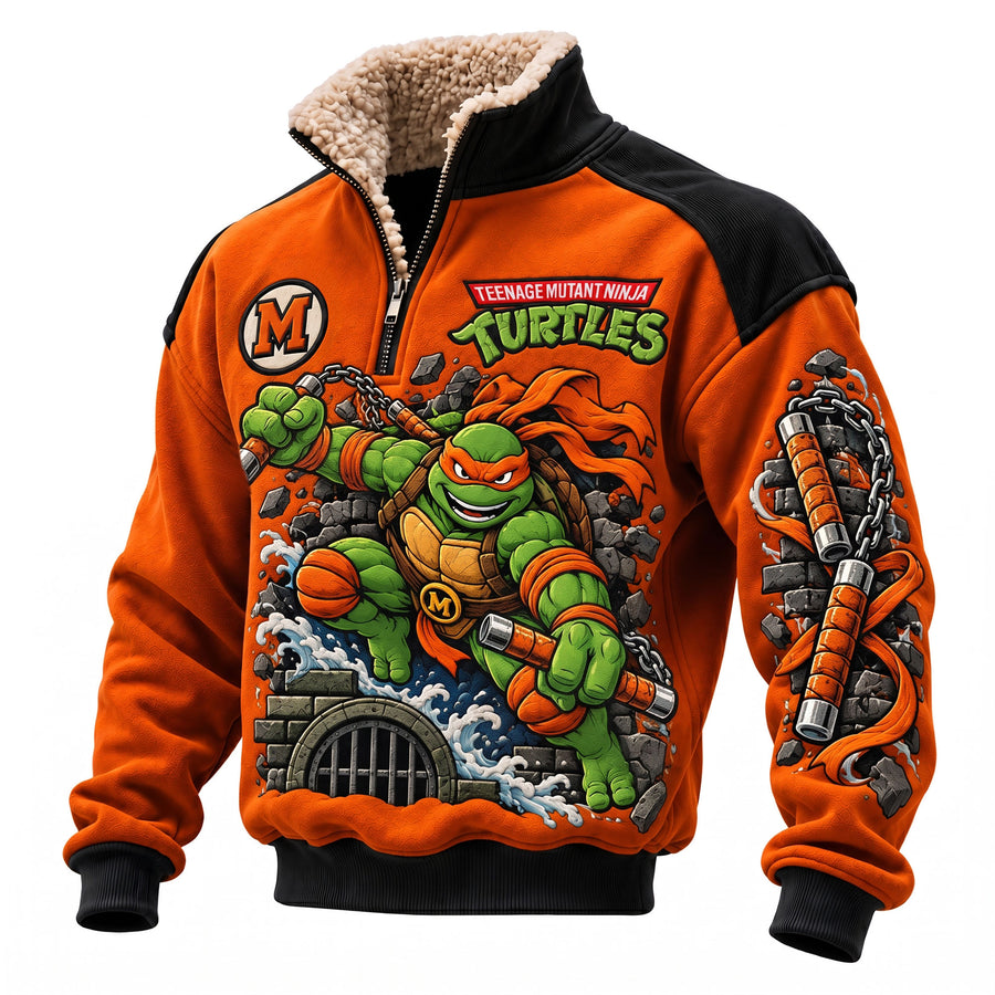 Orange Nunchaku Warrior Quarter Zip – Retro Sewer Ninja Fleece Sweatshirt