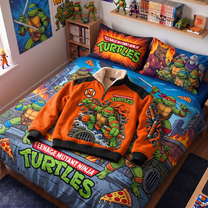 Orange Nunchaku Warrior Quarter Zip – Retro Sewer Ninja Fleece Sweatshirt