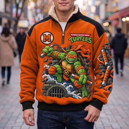 Orange Nunchaku Warrior Quarter Zip – Retro Sewer Ninja Fleece Sweatshirt