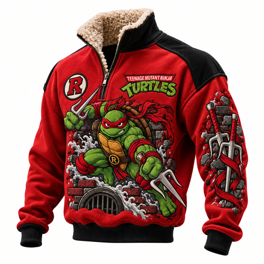 Red Twin Sai Warrior Quarter Zip – Retro Sewer Ninja Fleece Sweatshirt