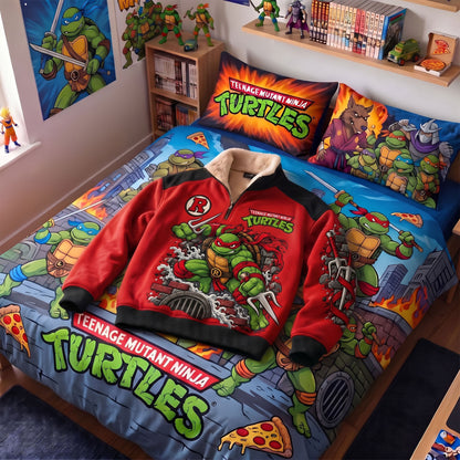 Red Twin Sai Warrior Quarter Zip – Retro Sewer Ninja Fleece Sweatshirt