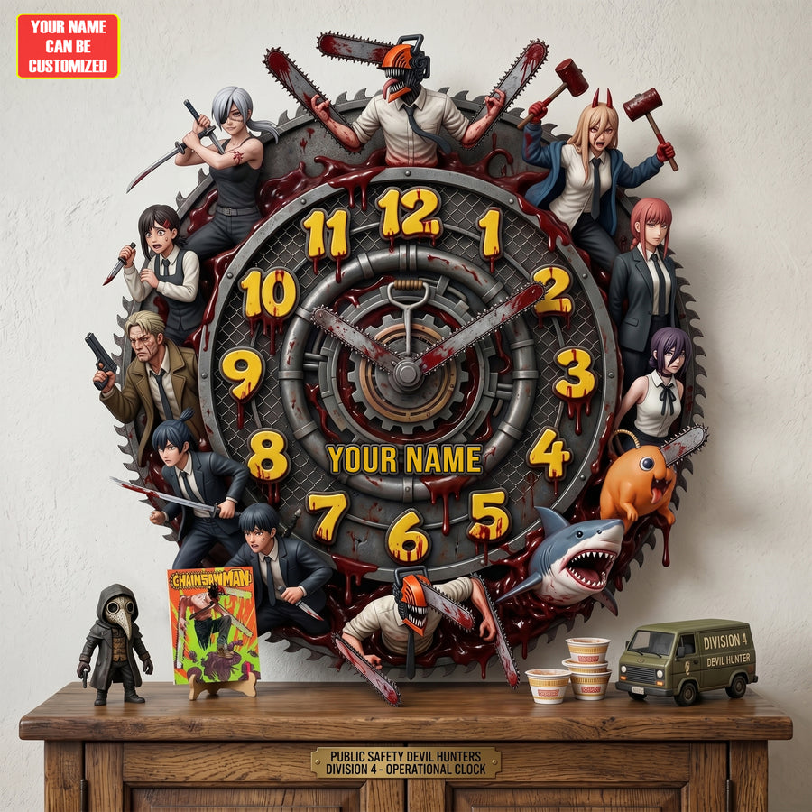 Anime Chainsaw Hunter Acrylic Hanging Wall Clock - Personalized Gifts For Anime Lovers