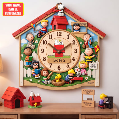 Personalized Classic Comic Friends Wall Clock – Custom Name Puppy & Friends Decor
