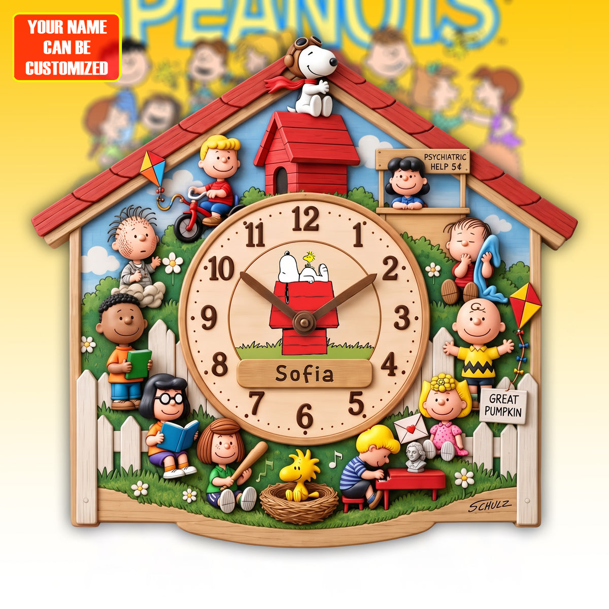 Personalized Classic Comic Friends Wall Clock – Custom Name Puppy & Friends Decor