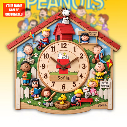Personalized Classic Comic Friends Wall Clock – Custom Name Puppy & Friends Decor