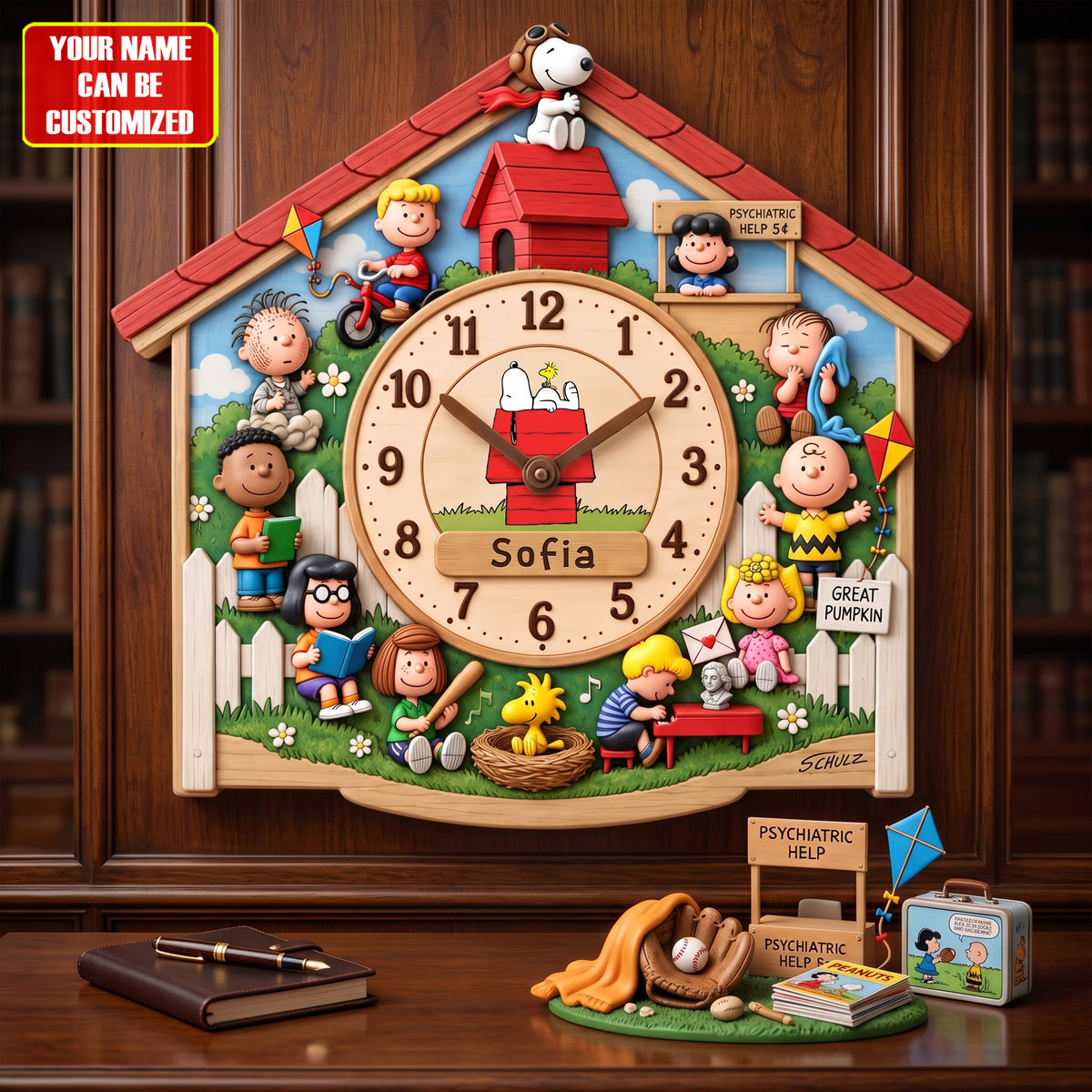 Personalized Classic Comic Friends Wall Clock – Custom Name Puppy & Friends Decor