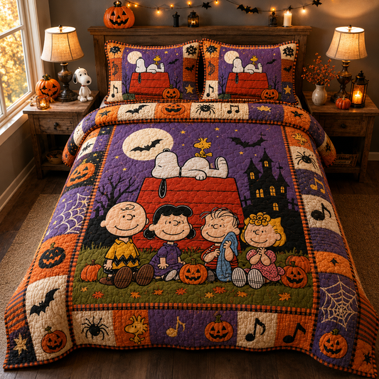 Spooky Puppy & Friends Halloween Quilt Bedding Set – Pumpkin Night Bedroom Decor