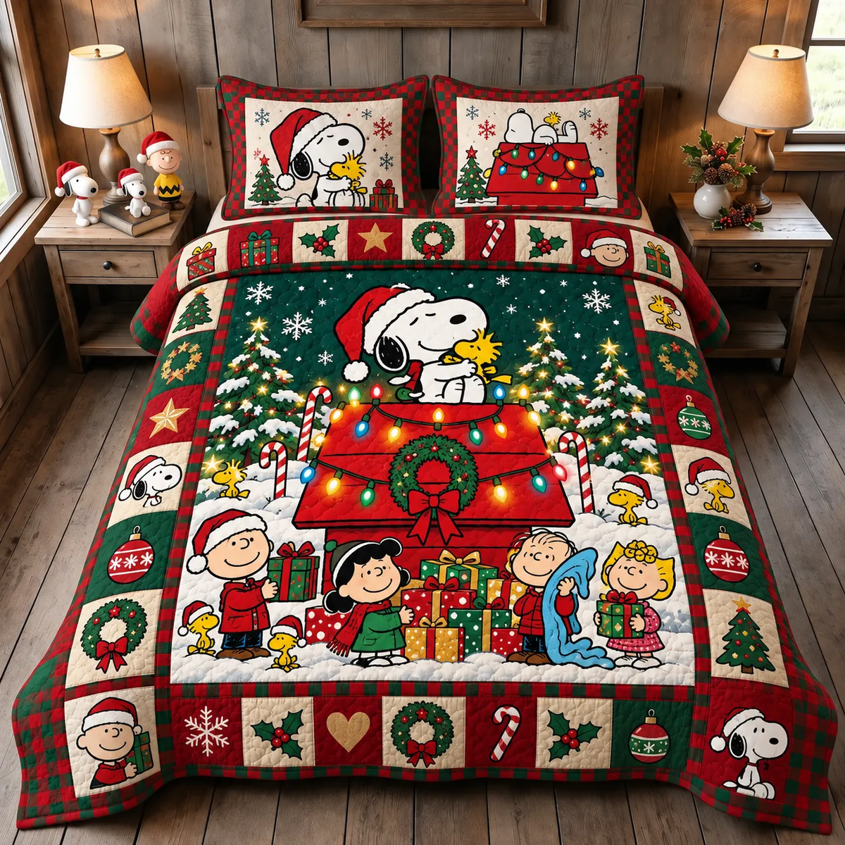 Christmas Cartoon Friends Quilt Bedding Set – Cozy Holiday Character Bed Set