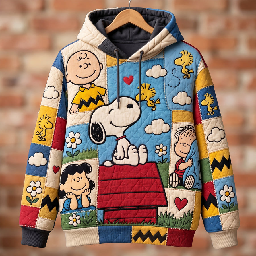 Retro Comic Patchwork Hoodie – Puppy & Friends Pullover