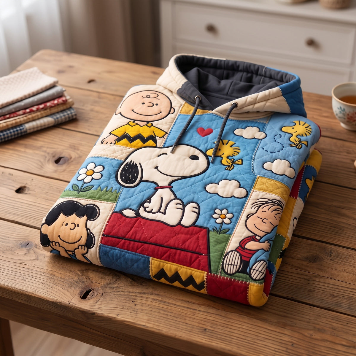 Retro Comic Patchwork Hoodie – Puppy & Friends Pullover
