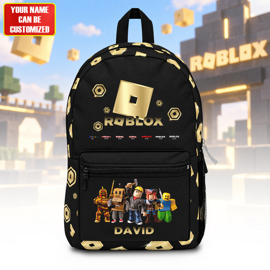 Personalized Gamer Backpack for Kids - Custom Name Blocky Avatar School Bag