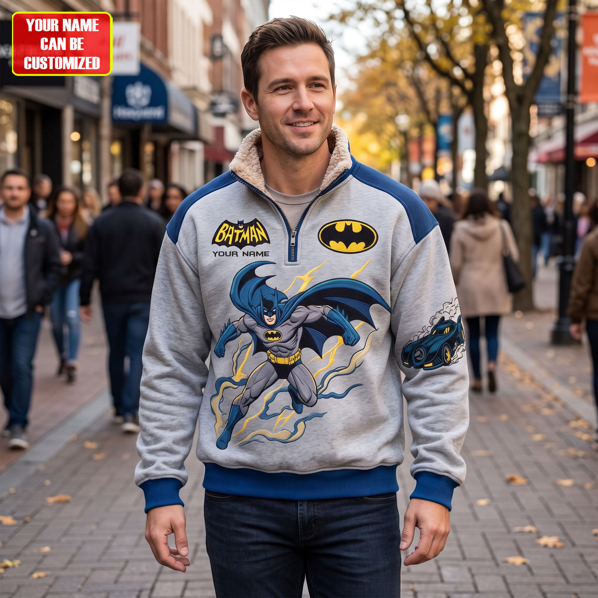 Night Guardian Personalized Quarter Zip – Vintage Dark Hero Fleece Sweatshirt