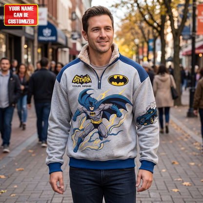 Night Guardian Personalized Quarter Zip – Vintage Dark Hero Fleece Sweatshirt