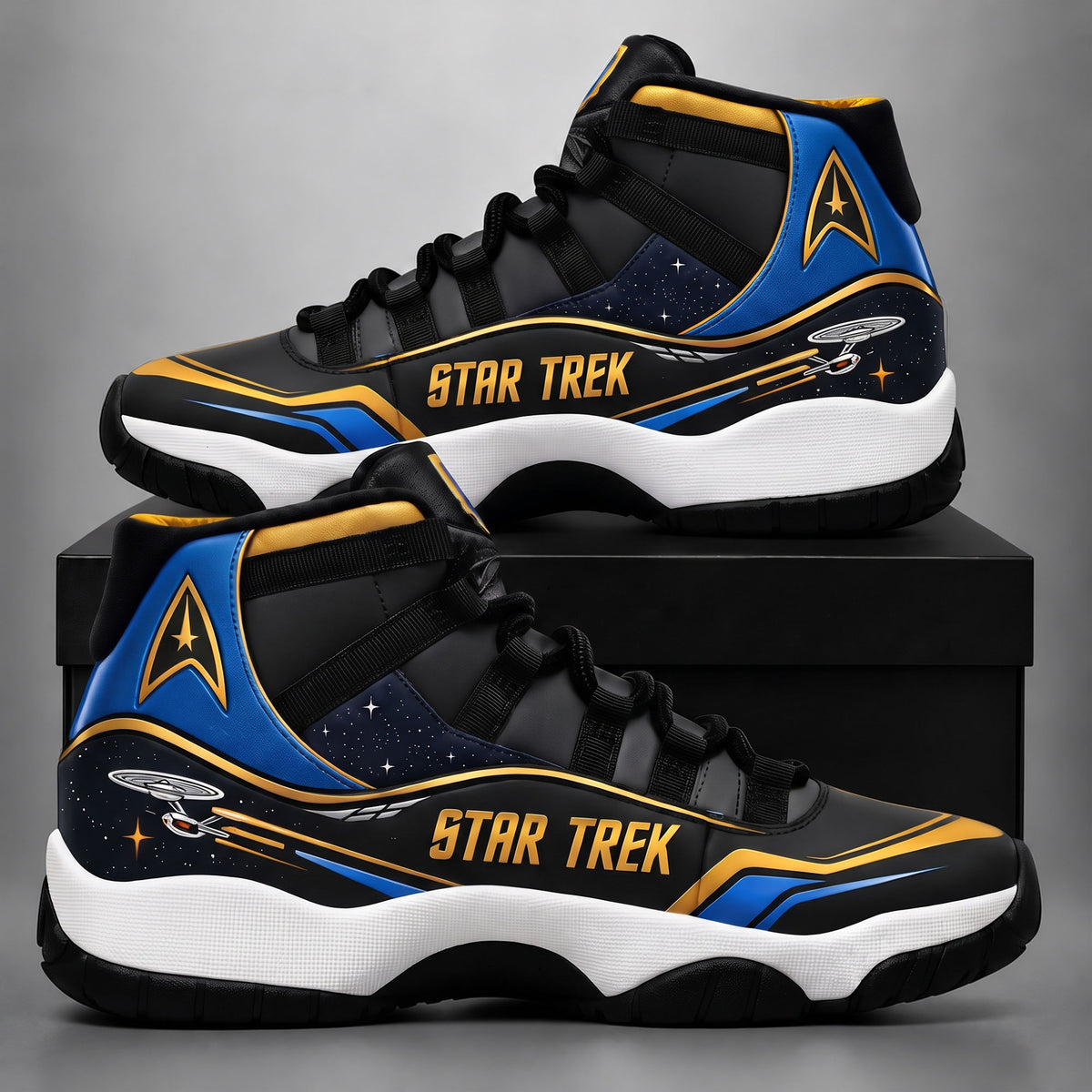 Cosmic Fleet High-Top Sneakers – Retro Space Explorer Adventure Shoes