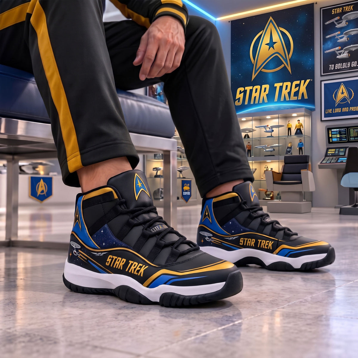 Cosmic Fleet High-Top Sneakers – Retro Space Explorer Adventure Shoes