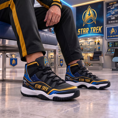 Cosmic Fleet High-Top Sneakers – Retro Space Explorer Adventure Shoes