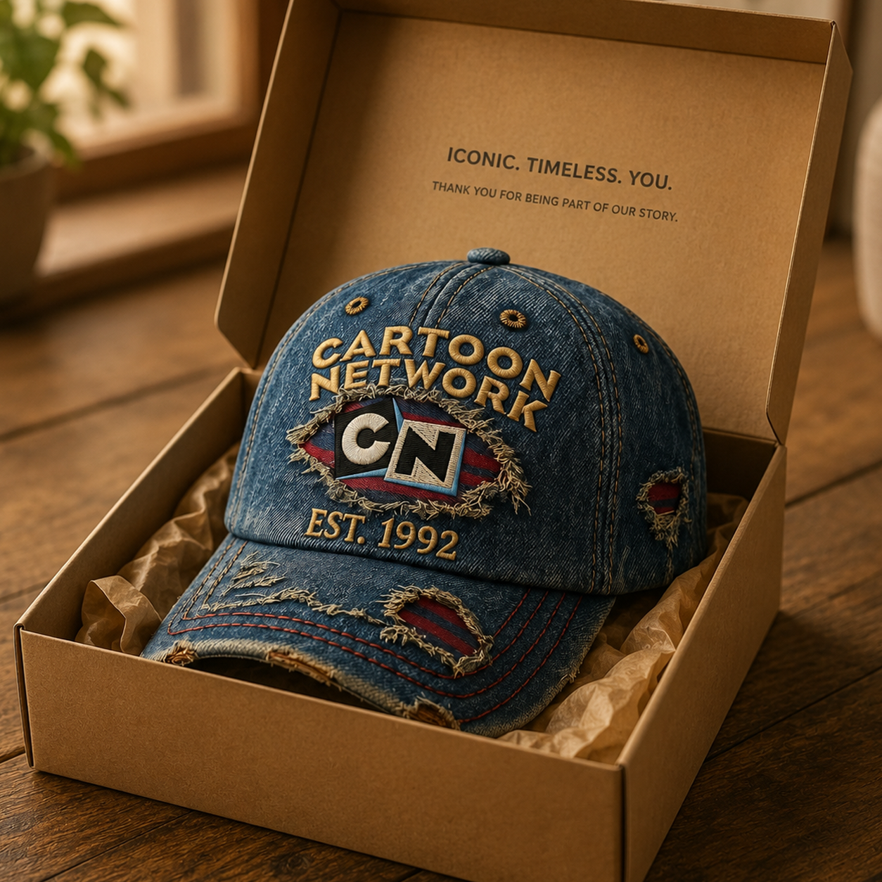 Retro Cartoon Channel Cap – Vintage Denim Collector Hat