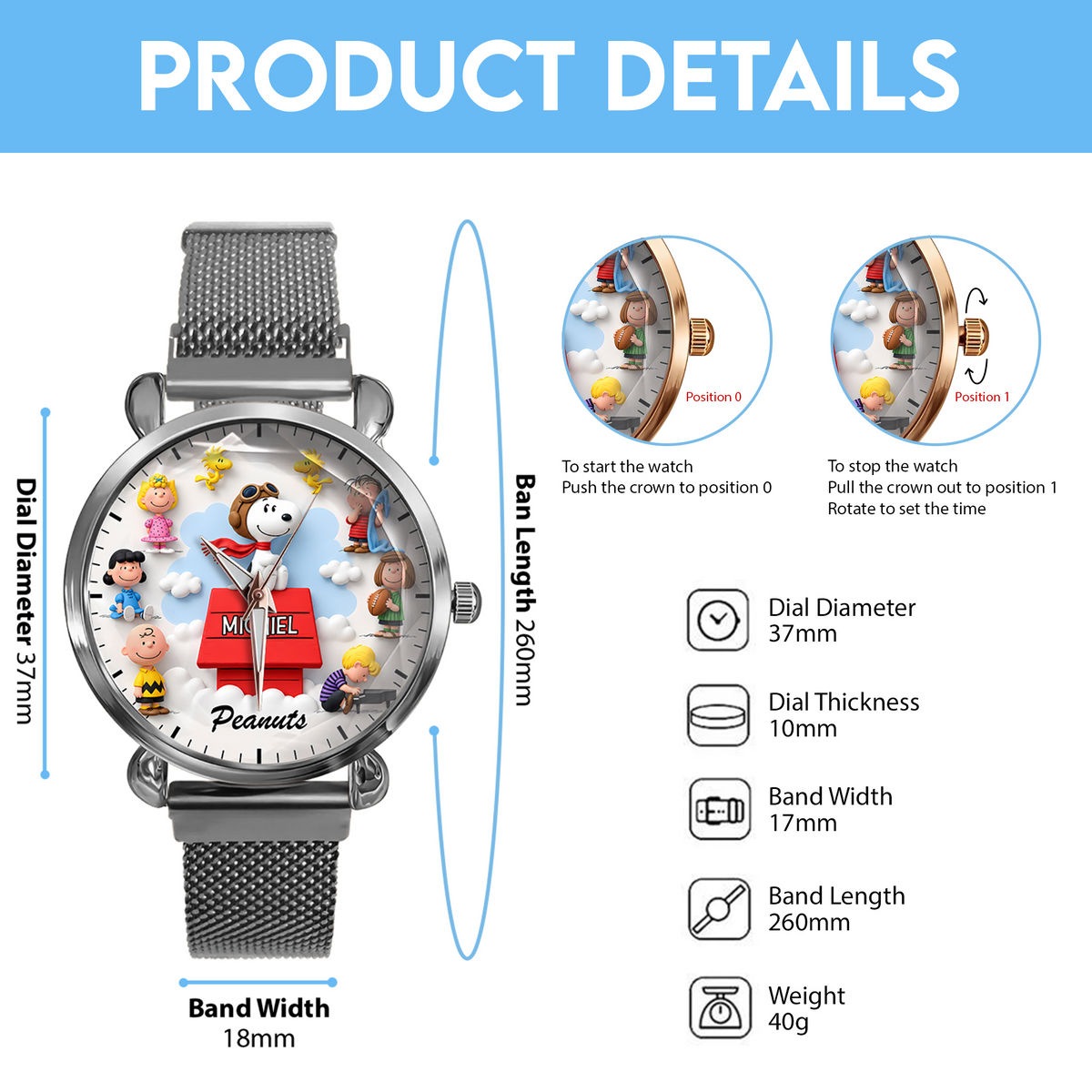 Classic Flying Puppy & Friends - Personalized Cartoon Women Hand Watch