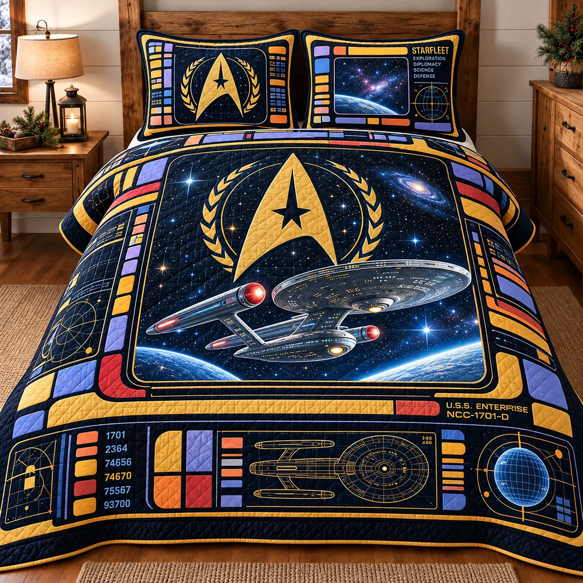 Galactic Starship Command Bedding Set – Retro Space Exploration Bed Set