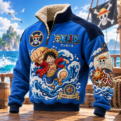 Anime Straw Hat Quarter-Zip Fleece Sweatshirt