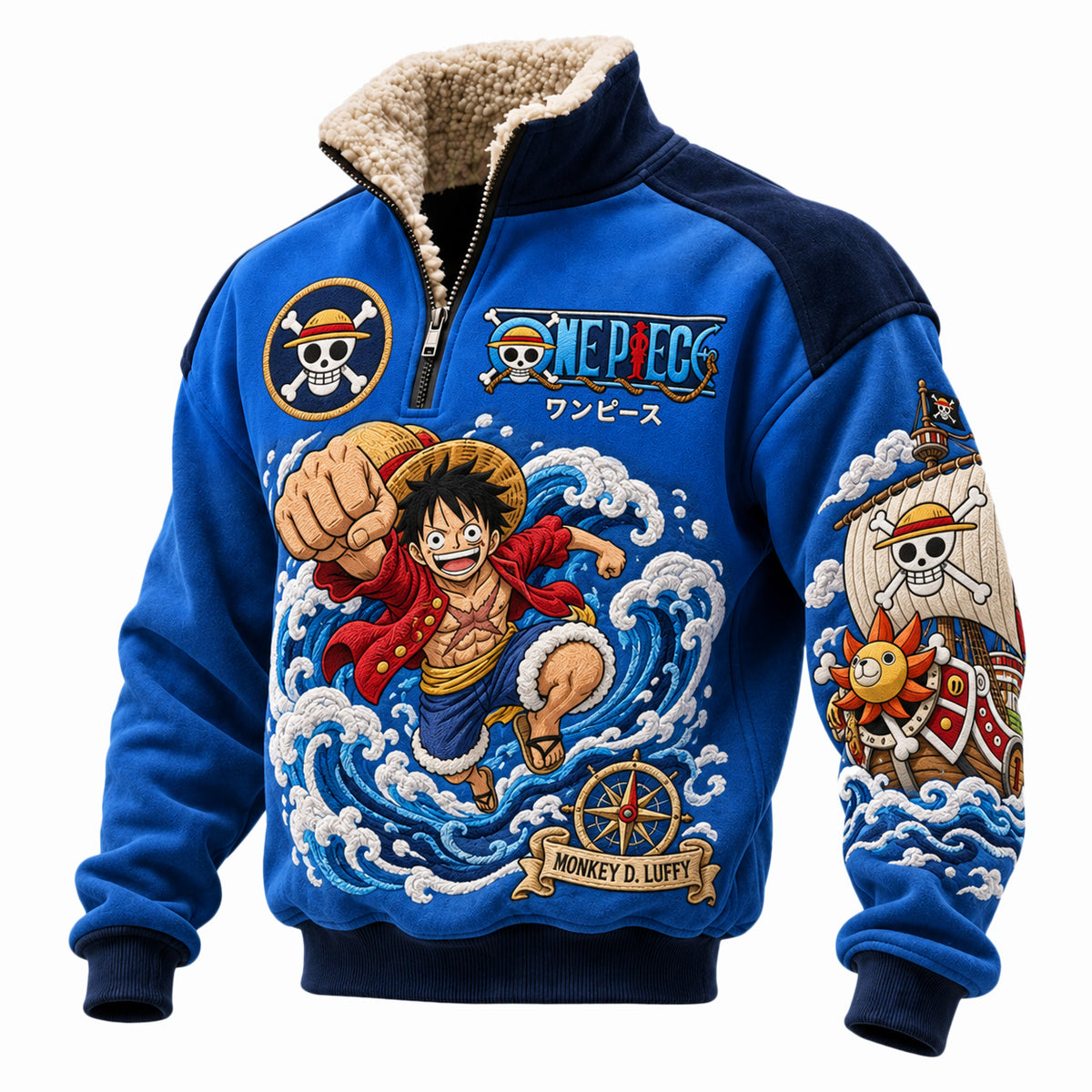 Anime Straw Hat Quarter-Zip Fleece Sweatshirt