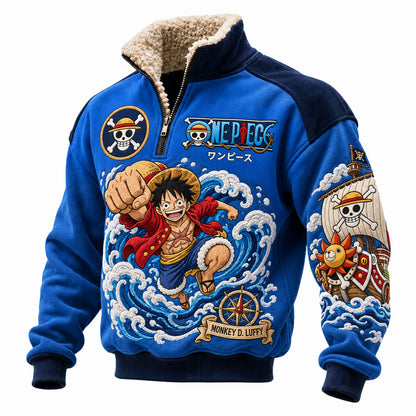 Anime Straw Hat Quarter-Zip Fleece Sweatshirt
