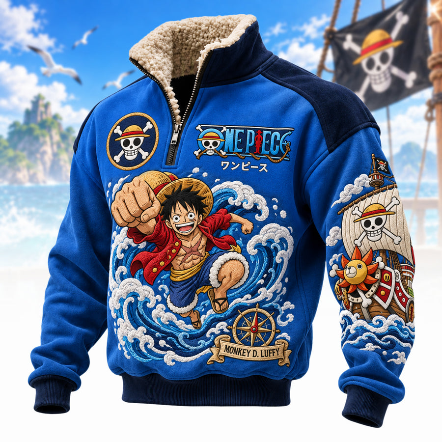 Anime Straw Hat Quarter-Zip Fleece Sweatshirt
