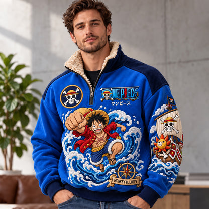 Anime Straw Hat Quarter-Zip Fleece Sweatshirt