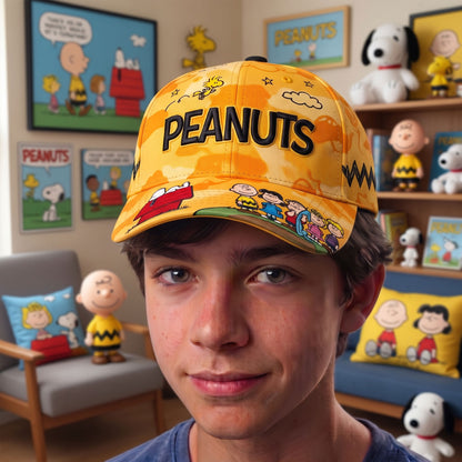 Sunny Cartoon Friends Adventure Cap – Vintage Yellow Friendship Baseball Hat