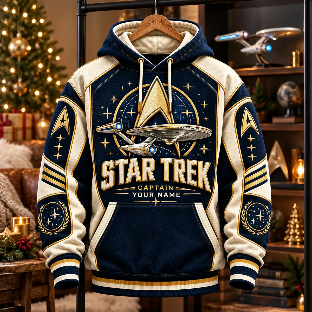 Cosmic Fleet Captain Personalized Hoodie – Retro Space Explorer Pullover